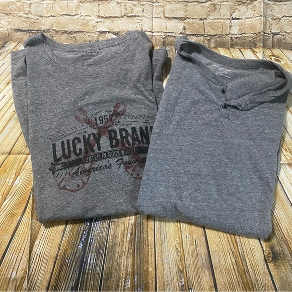 Lot Of 2 Lucky Brand Gray Henley Top Guitar T Shirt - Picture 1 of 9